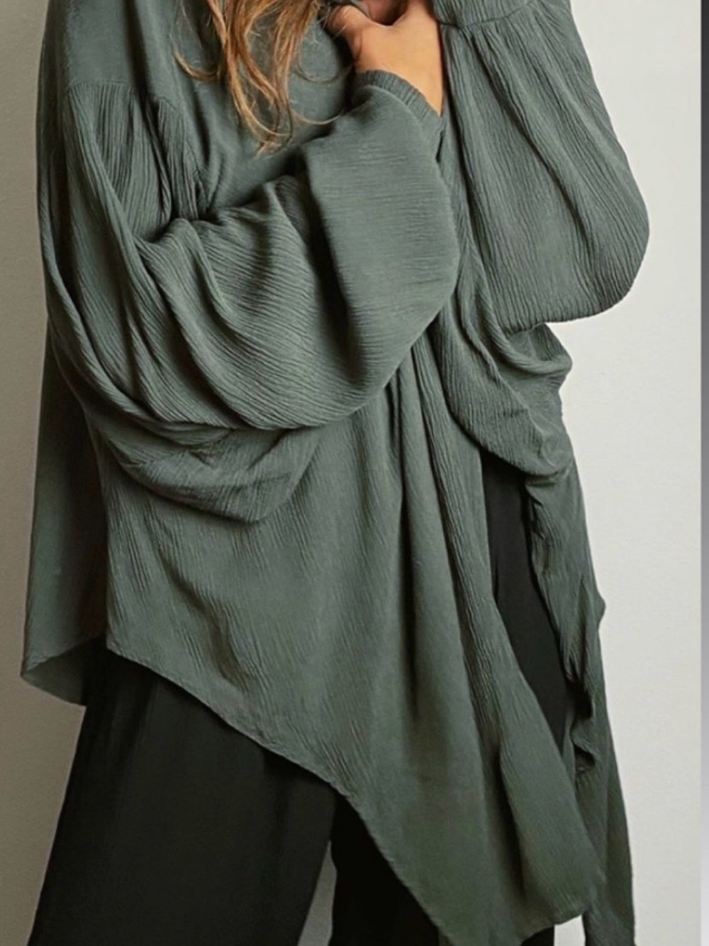 Flowy Crinkled Olive Green Cover Up